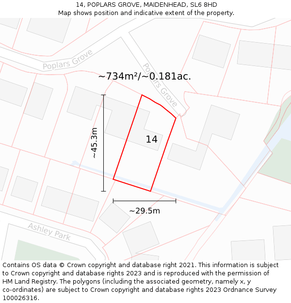 14, POPLARS GROVE, MAIDENHEAD, SL6 8HD: Plot and title map