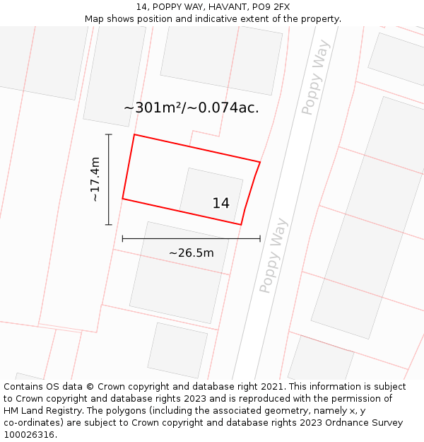14, POPPY WAY, HAVANT, PO9 2FX: Plot and title map