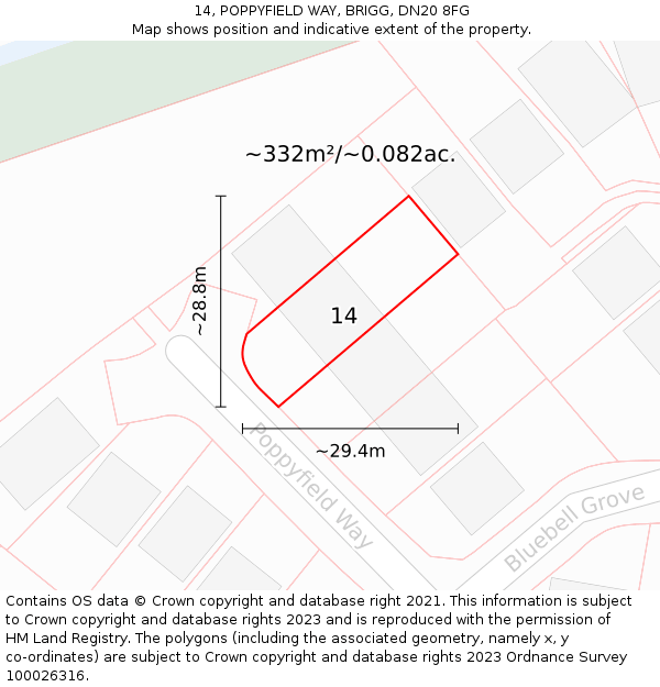 14, POPPYFIELD WAY, BRIGG, DN20 8FG: Plot and title map