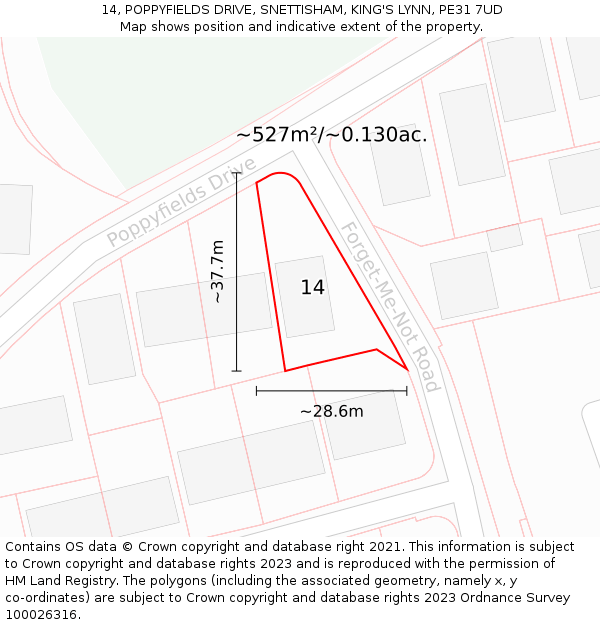 14, POPPYFIELDS DRIVE, SNETTISHAM, KING'S LYNN, PE31 7UD: Plot and title map