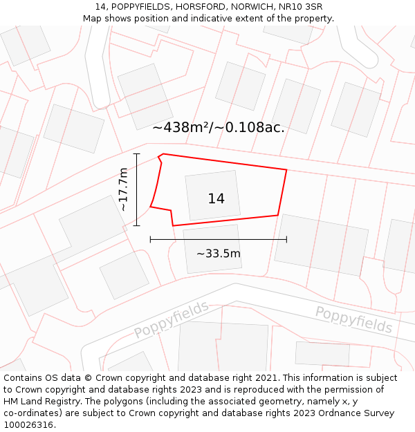 14, POPPYFIELDS, HORSFORD, NORWICH, NR10 3SR: Plot and title map