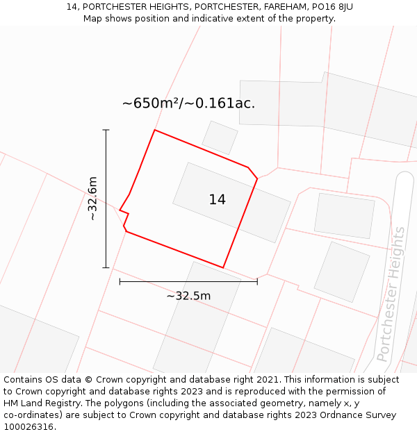 14, PORTCHESTER HEIGHTS, PORTCHESTER, FAREHAM, PO16 8JU: Plot and title map