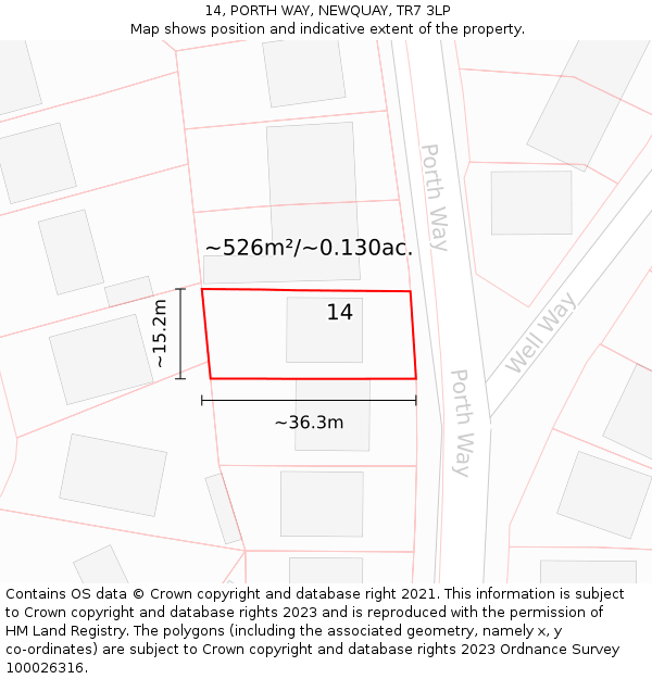 14, PORTH WAY, NEWQUAY, TR7 3LP: Plot and title map