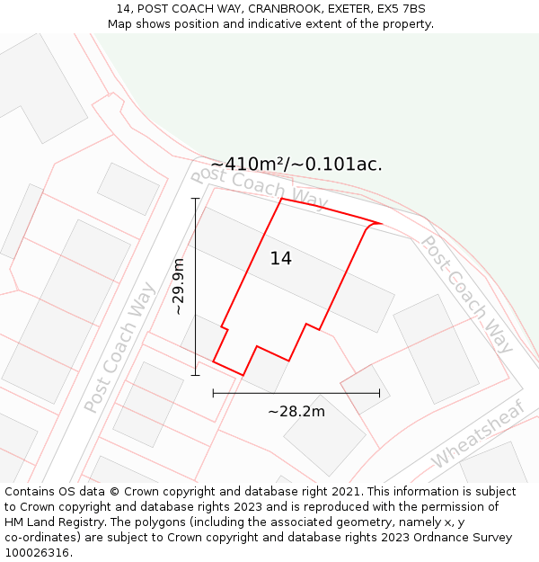 14, POST COACH WAY, CRANBROOK, EXETER, EX5 7BS: Plot and title map