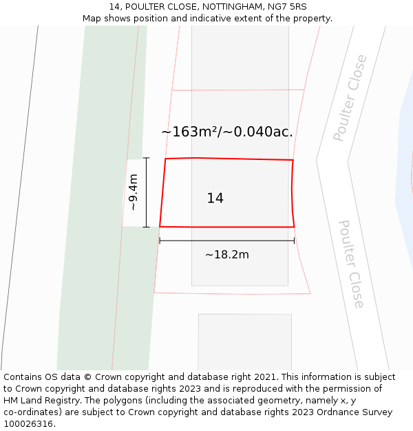 14, POULTER CLOSE, NOTTINGHAM, NG7 5RS: Plot and title map