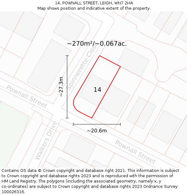14, POWNALL STREET, LEIGH, WN7 2HA: Plot and title map