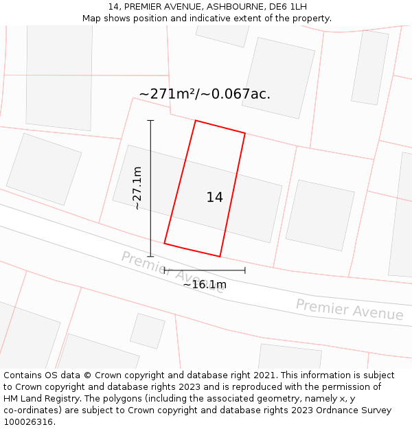 14, PREMIER AVENUE, ASHBOURNE, DE6 1LH: Plot and title map