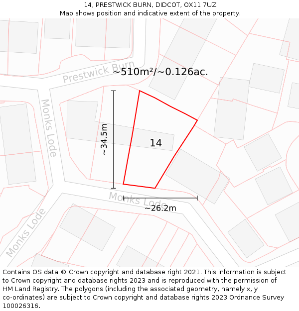 14, PRESTWICK BURN, DIDCOT, OX11 7UZ: Plot and title map