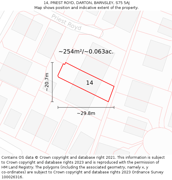 14, PRIEST ROYD, DARTON, BARNSLEY, S75 5AJ: Plot and title map