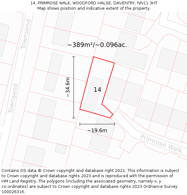 14, PRIMROSE WALK, WOODFORD HALSE, DAVENTRY, NN11 3HT: Plot and title map