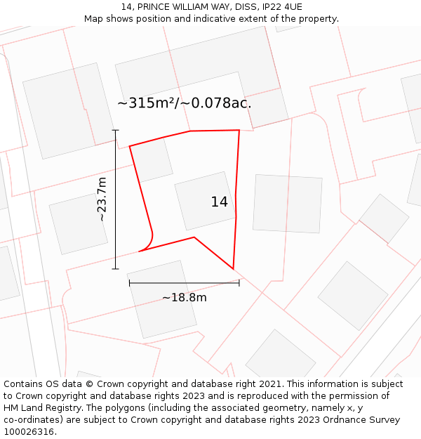14, PRINCE WILLIAM WAY, DISS, IP22 4UE: Plot and title map
