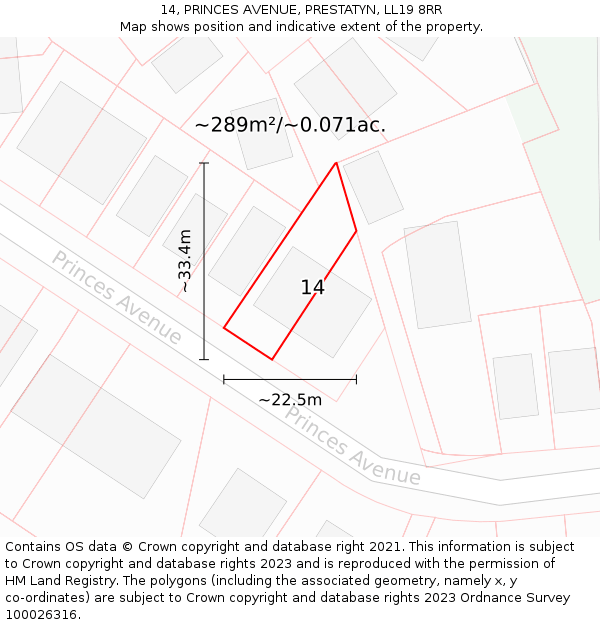 14, PRINCES AVENUE, PRESTATYN, LL19 8RR: Plot and title map
