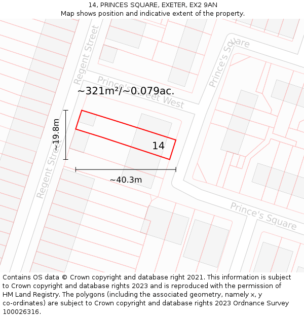 14, PRINCES SQUARE, EXETER, EX2 9AN: Plot and title map