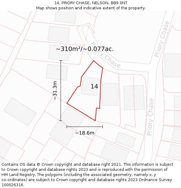14, PRIORY CHASE, NELSON, BB9 0NT: Plot and title map