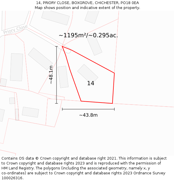 14, PRIORY CLOSE, BOXGROVE, CHICHESTER, PO18 0EA: Plot and title map
