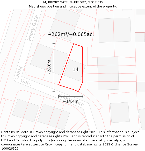 14, PRIORY GATE, SHEFFORD, SG17 5TX: Plot and title map