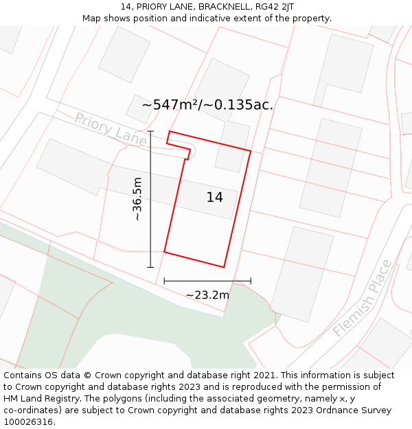 14, PRIORY LANE, BRACKNELL, RG42 2JT: Plot and title map