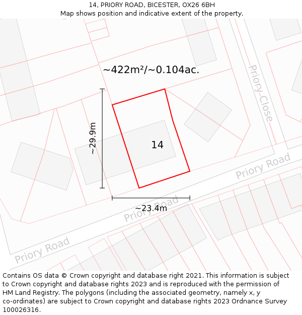 14, PRIORY ROAD, BICESTER, OX26 6BH: Plot and title map