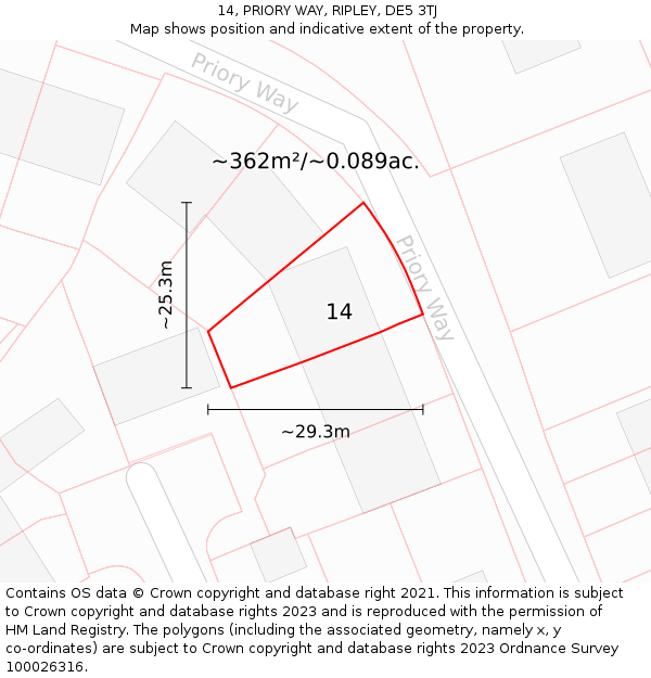14, PRIORY WAY, RIPLEY, DE5 3TJ: Plot and title map