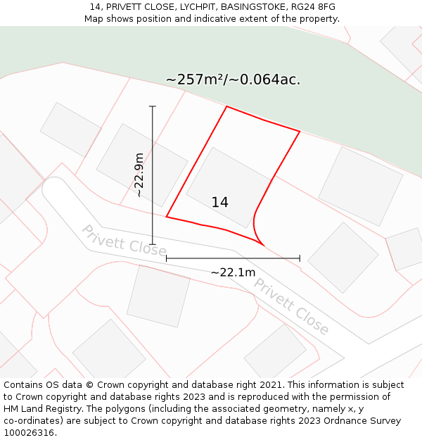 14, PRIVETT CLOSE, LYCHPIT, BASINGSTOKE, RG24 8FG: Plot and title map