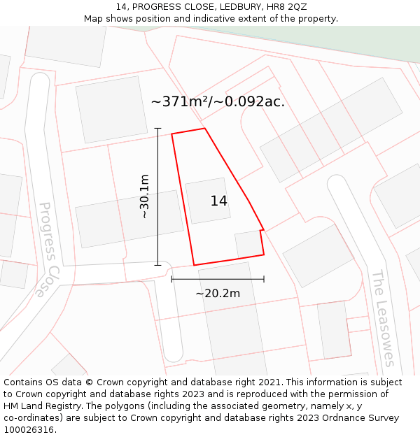 14, PROGRESS CLOSE, LEDBURY, HR8 2QZ: Plot and title map