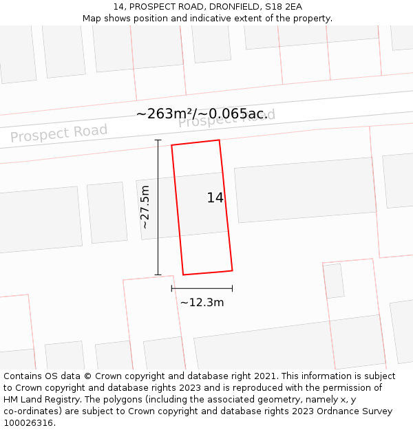 14, PROSPECT ROAD, DRONFIELD, S18 2EA: Plot and title map