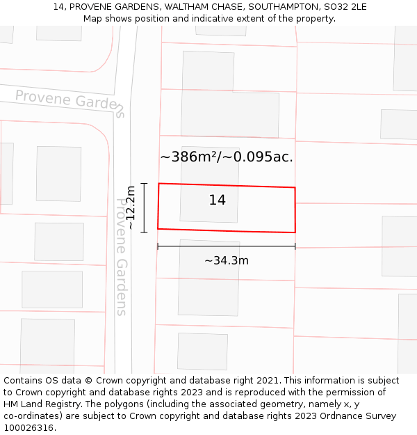 14, PROVENE GARDENS, WALTHAM CHASE, SOUTHAMPTON, SO32 2LE: Plot and title map