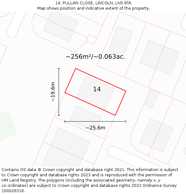 14, PULLAN CLOSE, LINCOLN, LN5 8TA: Plot and title map