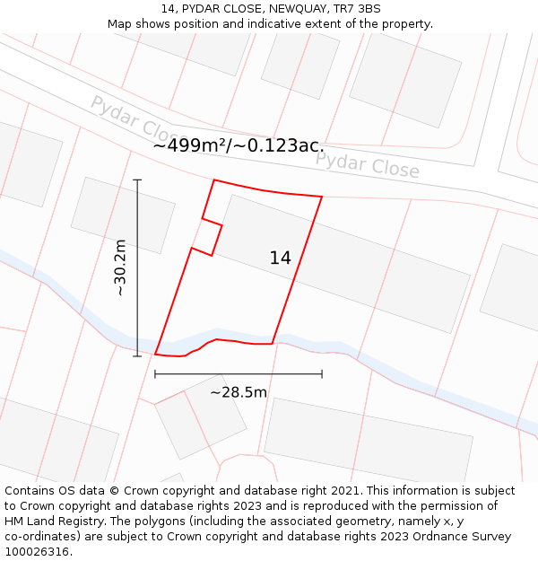 14, PYDAR CLOSE, NEWQUAY, TR7 3BS: Plot and title map