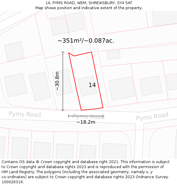14, PYMS ROAD, WEM, SHREWSBURY, SY4 5AT: Plot and title map