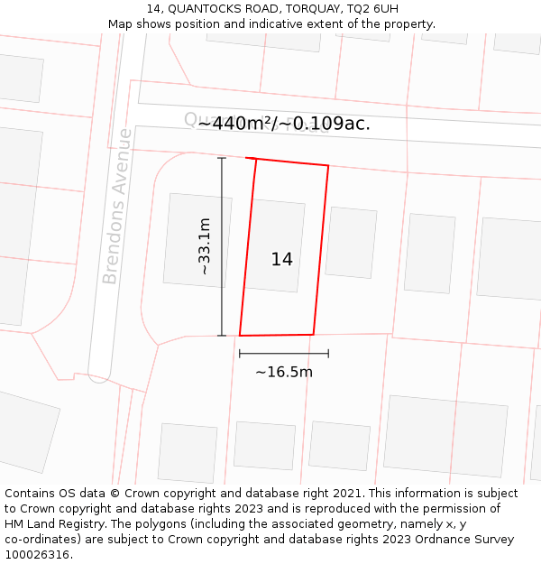14, QUANTOCKS ROAD, TORQUAY, TQ2 6UH: Plot and title map