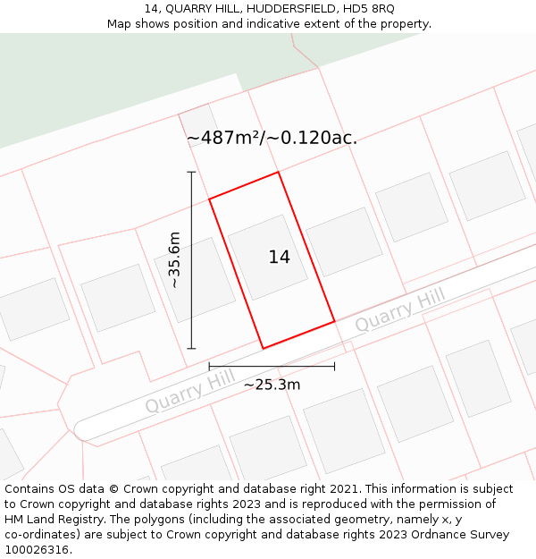 14, QUARRY HILL, HUDDERSFIELD, HD5 8RQ: Plot and title map