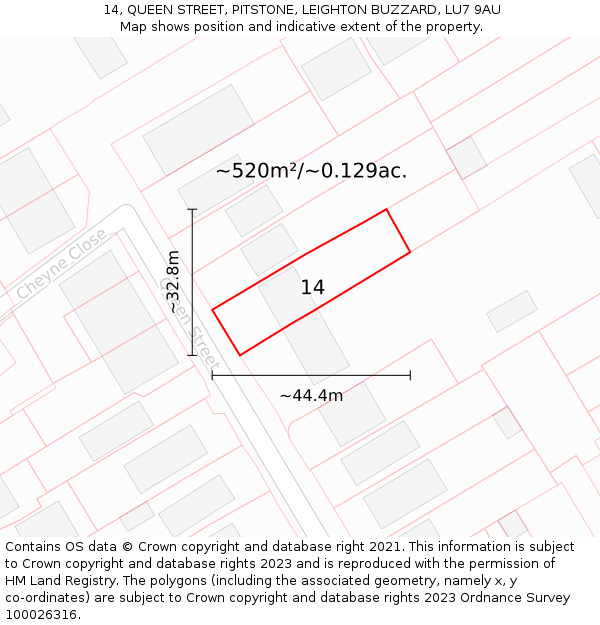 14, QUEEN STREET, PITSTONE, LEIGHTON BUZZARD, LU7 9AU: Plot and title map