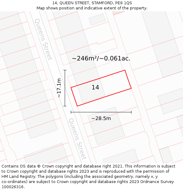 14, QUEEN STREET, STAMFORD, PE9 1QS: Plot and title map