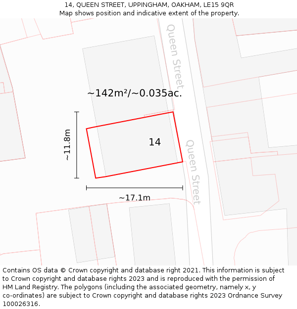 14, QUEEN STREET, UPPINGHAM, OAKHAM, LE15 9QR: Plot and title map