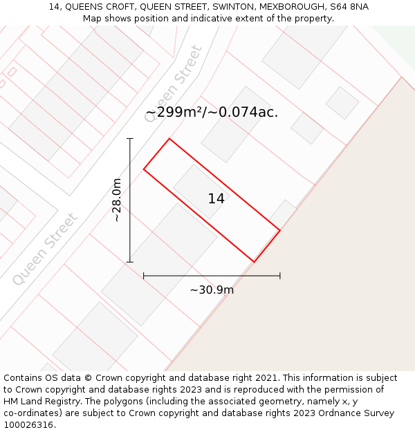 14, QUEENS CROFT, QUEEN STREET, SWINTON, MEXBOROUGH, S64 8NA: Plot and title map