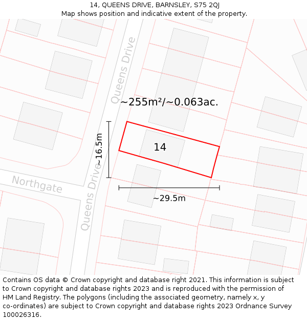 14, QUEENS DRIVE, BARNSLEY, S75 2QJ: Plot and title map