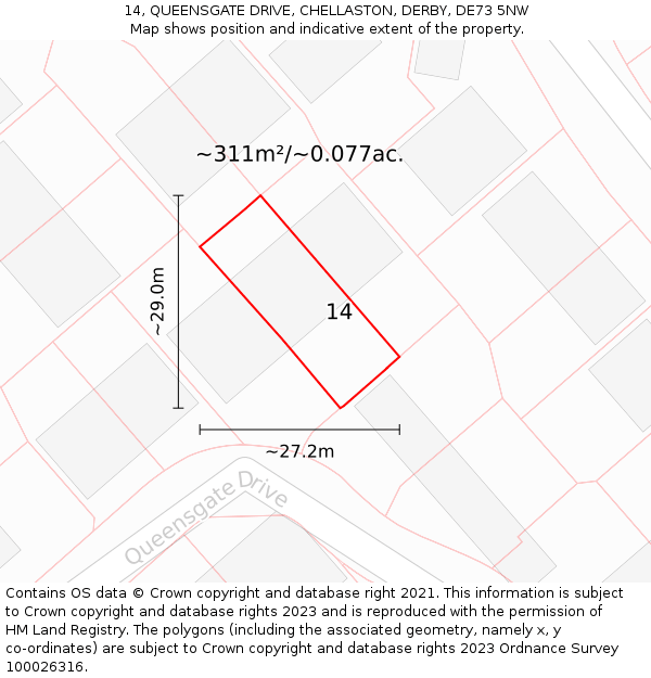 14, QUEENSGATE DRIVE, CHELLASTON, DERBY, DE73 5NW: Plot and title map