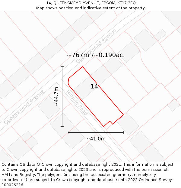 14, QUEENSMEAD AVENUE, EPSOM, KT17 3EQ: Plot and title map
