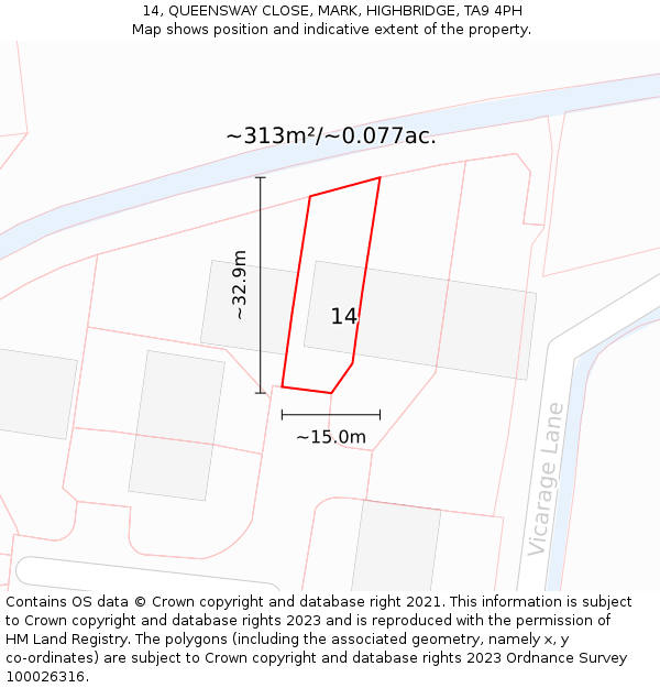 14, QUEENSWAY CLOSE, MARK, HIGHBRIDGE, TA9 4PH: Plot and title map