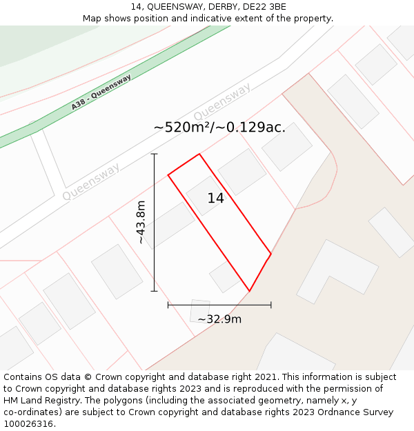 14, QUEENSWAY, DERBY, DE22 3BE: Plot and title map