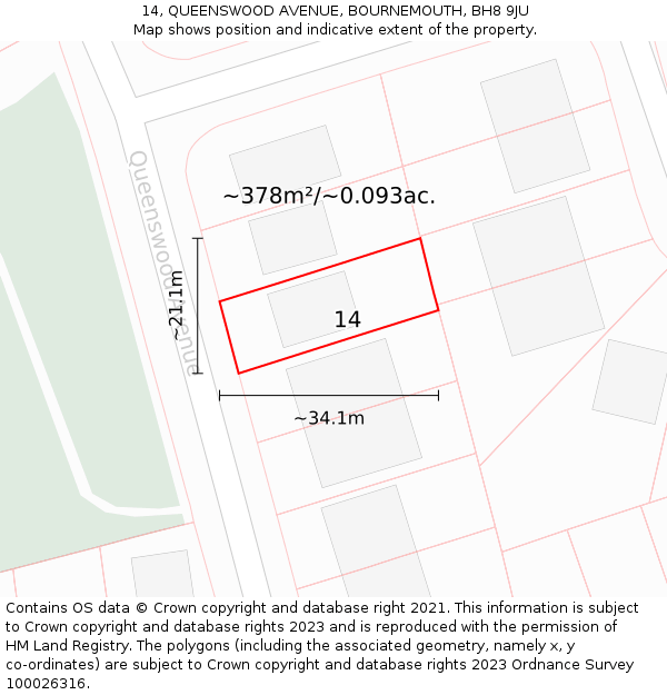 14, QUEENSWOOD AVENUE, BOURNEMOUTH, BH8 9JU: Plot and title map