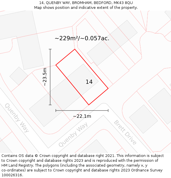 14, QUENBY WAY, BROMHAM, BEDFORD, MK43 8QU: Plot and title map
