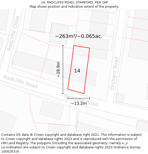 14, RADCLIFFE ROAD, STAMFORD, PE9 1AP: Plot and title map