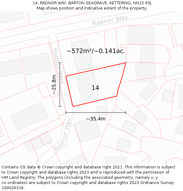 14, RADNOR WAY, BARTON SEAGRAVE, KETTERING, NN15 6SJ: Plot and title map