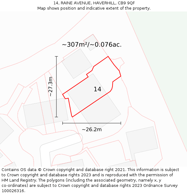 14, RAINE AVENUE, HAVERHILL, CB9 9QF: Plot and title map