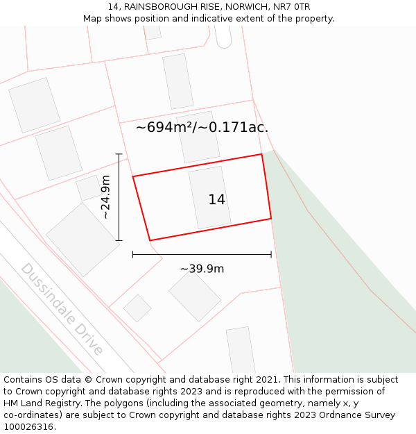 14, RAINSBOROUGH RISE, NORWICH, NR7 0TR: Plot and title map