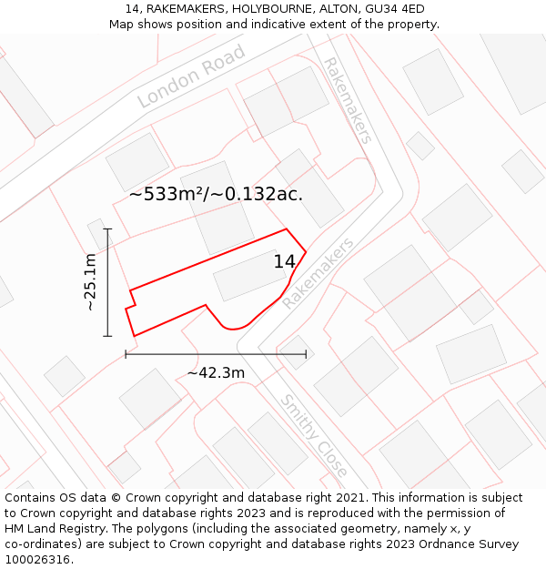 14, RAKEMAKERS, HOLYBOURNE, ALTON, GU34 4ED: Plot and title map