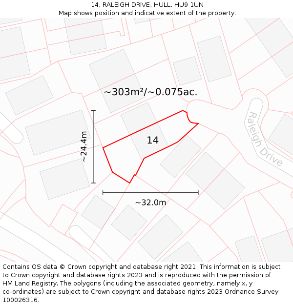 14, RALEIGH DRIVE, HULL, HU9 1UN: Plot and title map