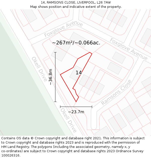 14, RAMSONS CLOSE, LIVERPOOL, L26 7AW: Plot and title map